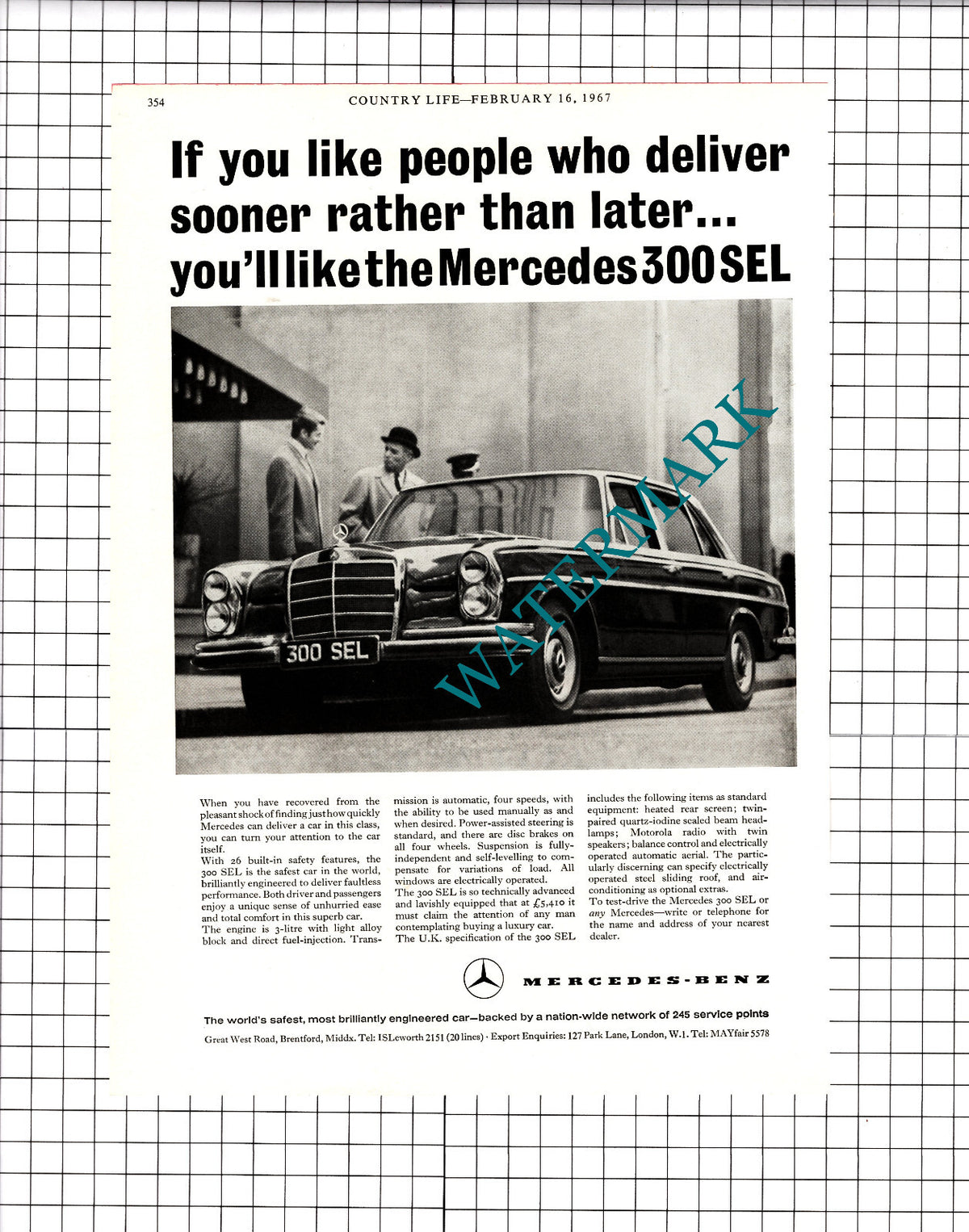 Mercedes 300 SEL Car Advert - 1967 Clipping / Print