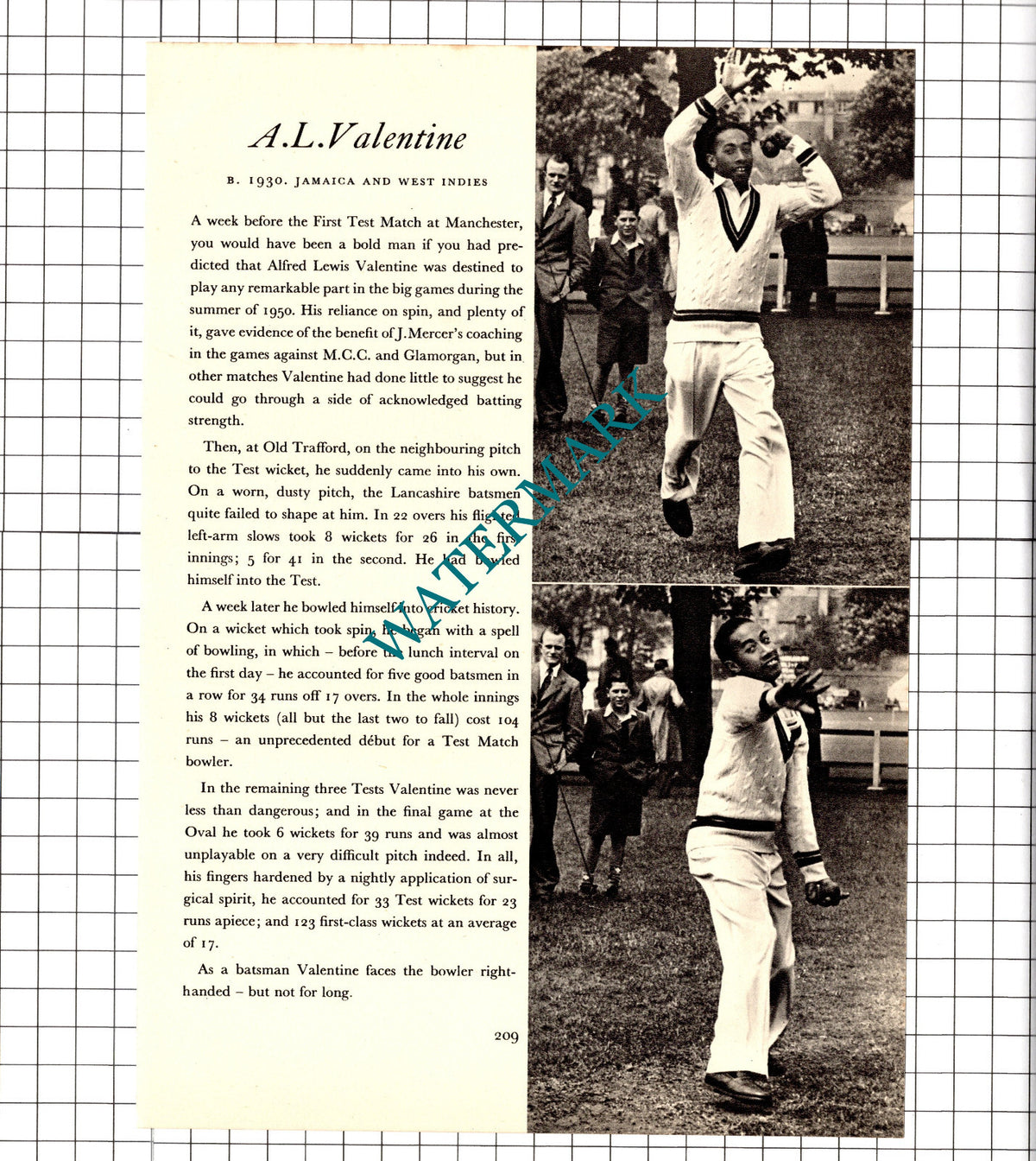 K T Ramadhin Cricketer / Alfred Valentine Cricket - 1952 Book Print