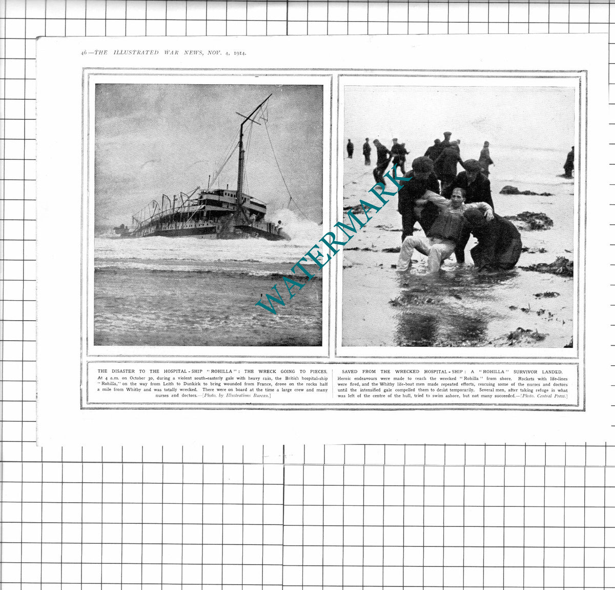 HMS HERMES Ship / Hospital Ship ROHILLA Whitby - 1914 Book Print