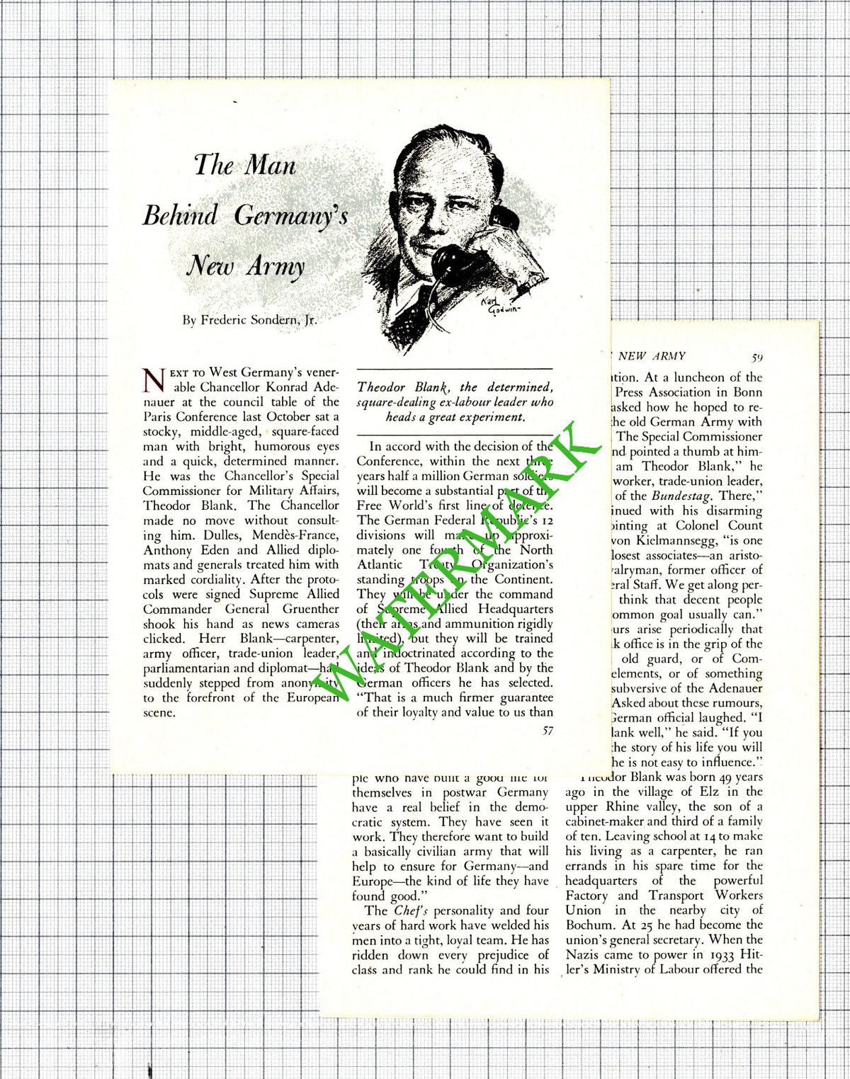 Theodor Blank German Politician - 1955 Article