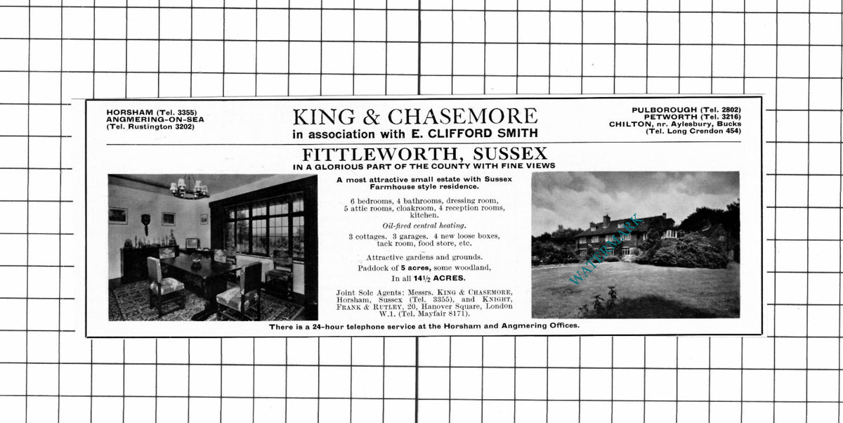 Fittleworth Sussex House Sale Advert - 1967 Cutting