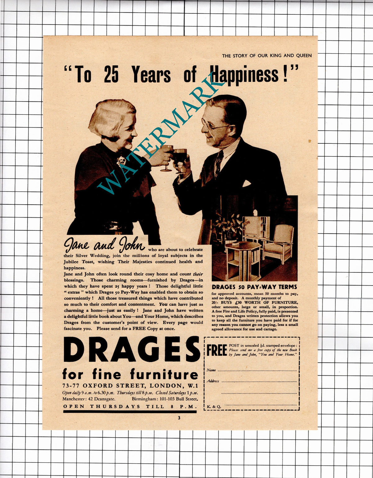 Drages Furniture London - c.1935 Advert