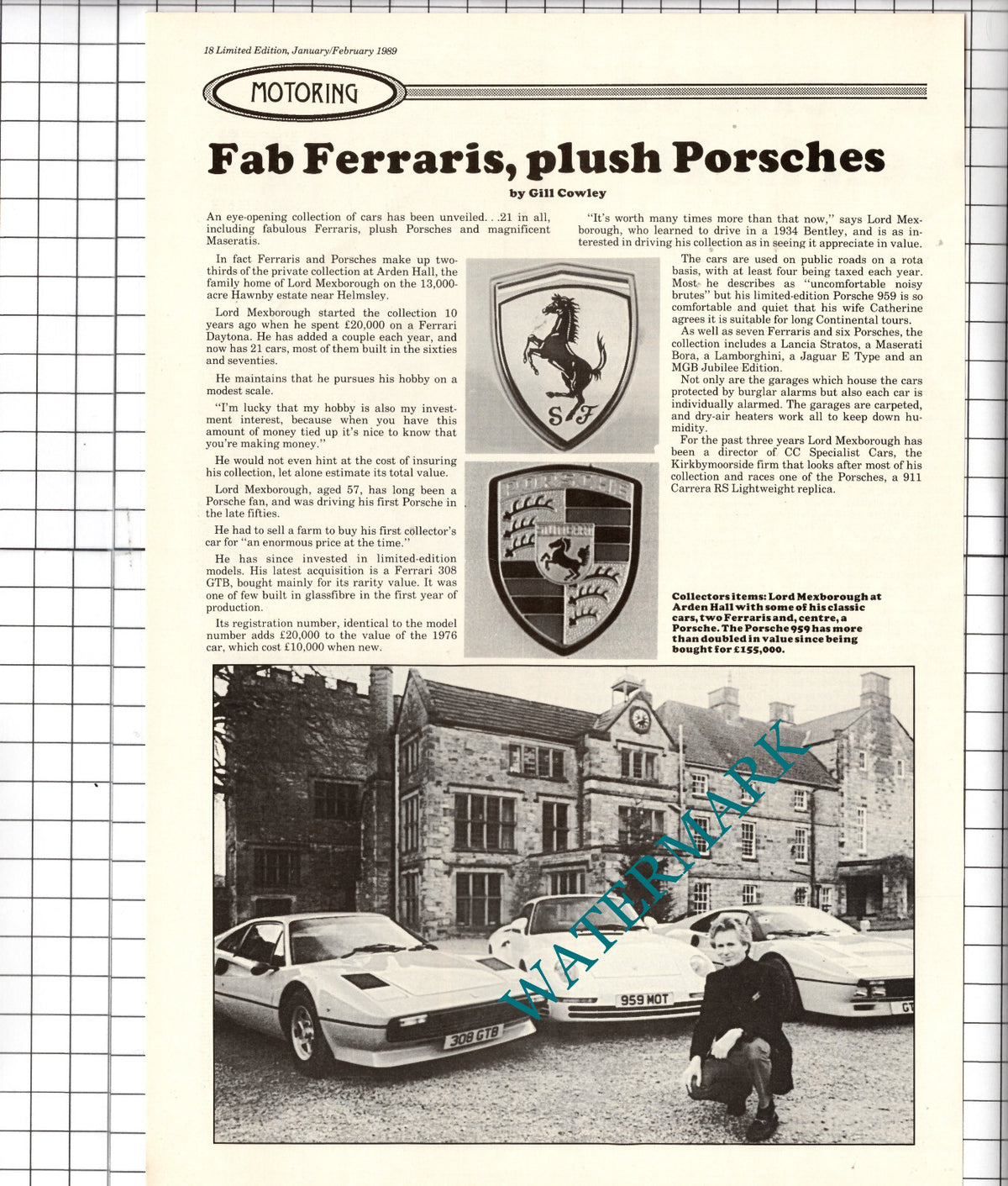 Lord Mexborough Car Collection - 1989 Cutting
