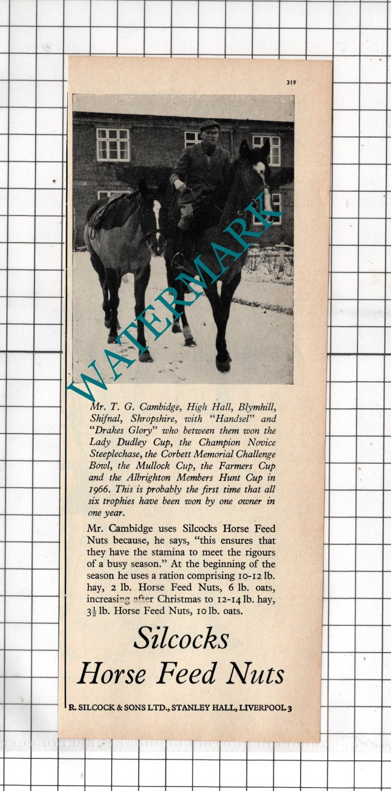 Mr T G Cambidge High Hall Blymhill Shifnal Shropshire Silcocks Advert - 1967