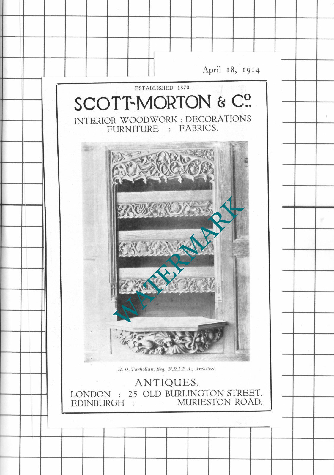 Scott-Morton & Co H O Tarhollan Architect Advert - 1914 Small Clipping