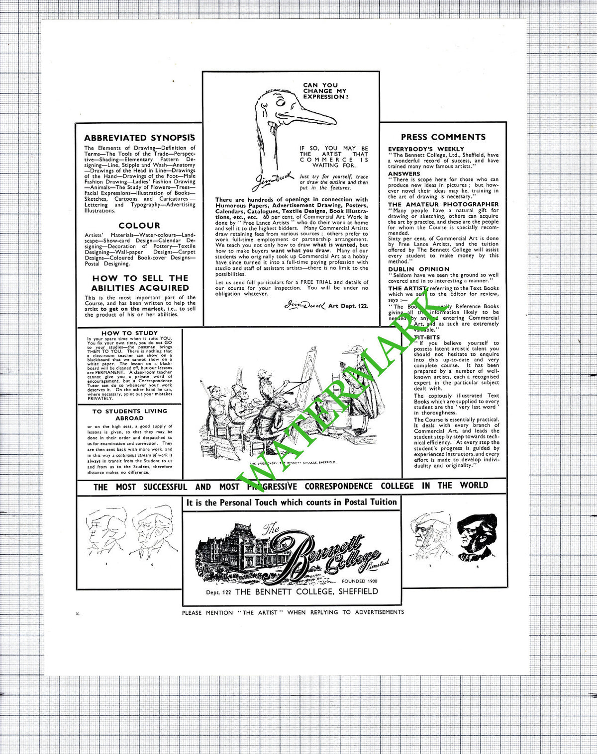 Bennett College Sheffield Advert - 1930s Cutting / Print