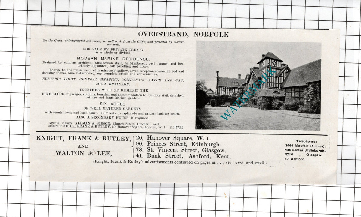 Overstrand Norfolk - 1925 House Sale Advert