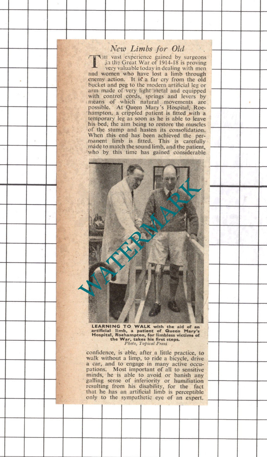 Queen Mary's Hospital Roehampton Artificial Limbs - 1941 News Clipping