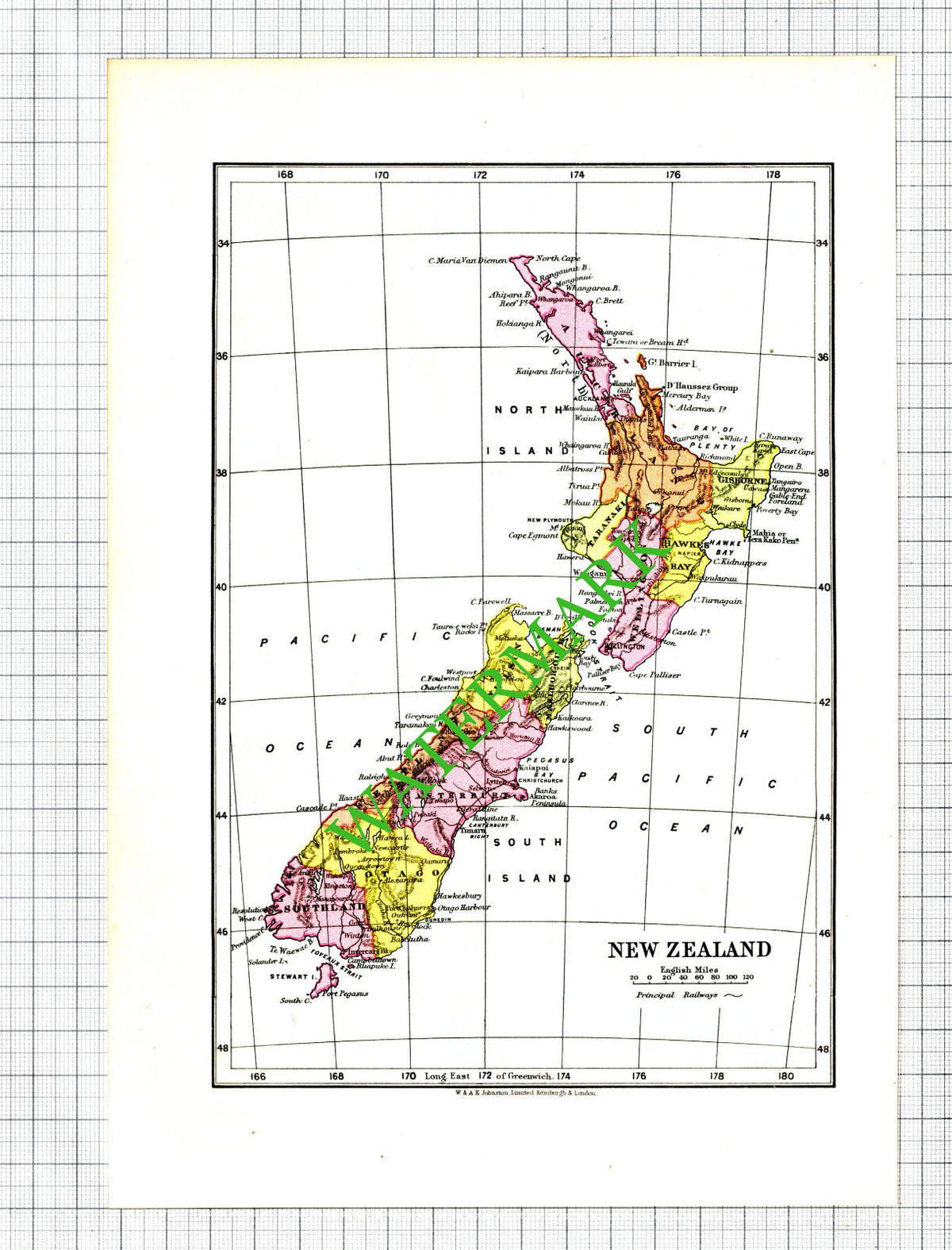 New Zealand Map - 1930s Book Print
