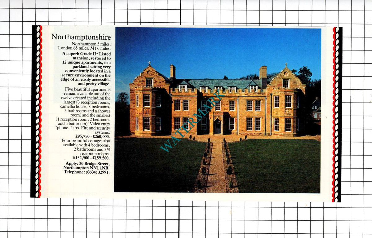 Northampton Mansion House Sale Advert - 1990 Cutting
