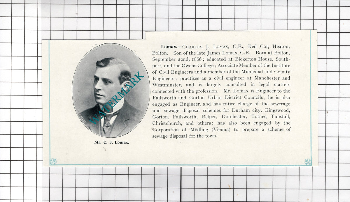 Charles J Lomax Red Cot Heaton Bolton Lancashire - c.1900 Cutting