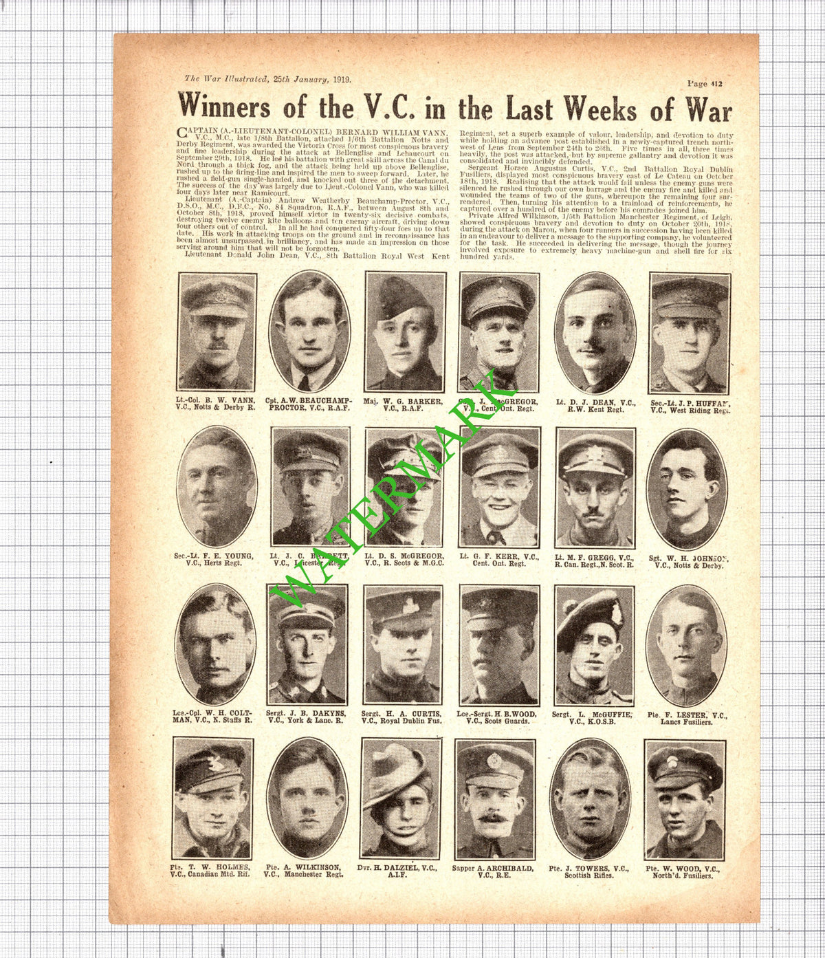 Bernard Vann Alfred Wilkinson Donald Dean Beauchamp-Procter WW1 - 1919 Cutting