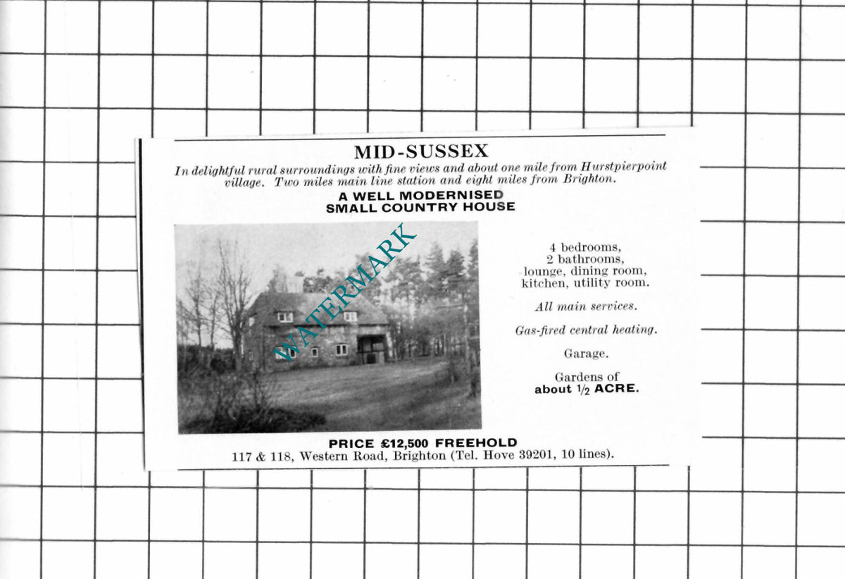 Hurstpierpoint Sussex Small House Sale Advert - 1967 Clipping