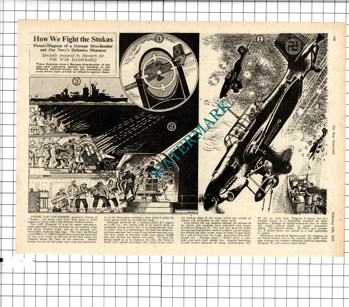 German Junkers JU.87 Dive Bomber Plane Stukas World War Two WW2 - 1941 Clipping