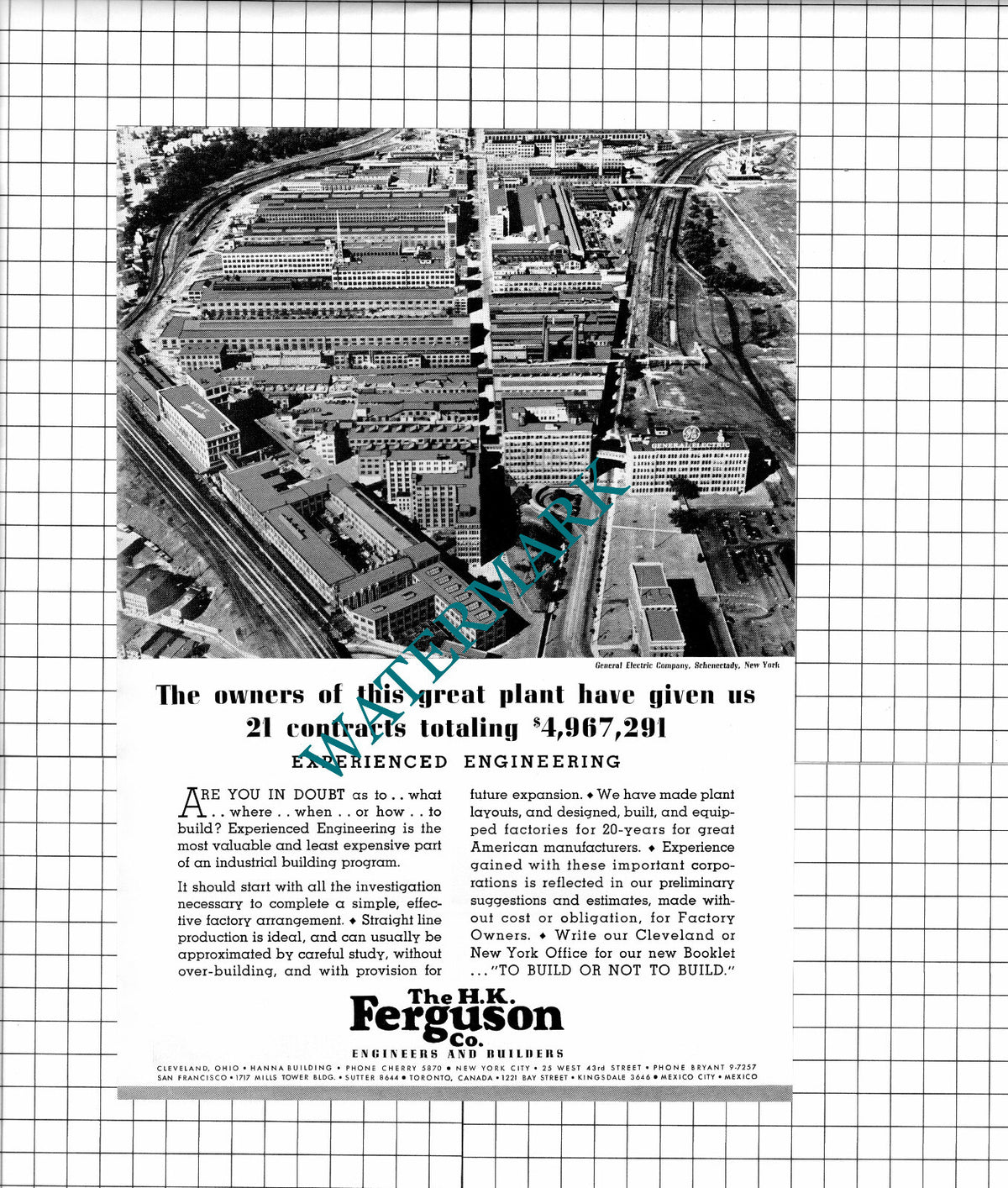 General Electric Company Schenectady New York The HK Ferguson Co - 1937 Advert