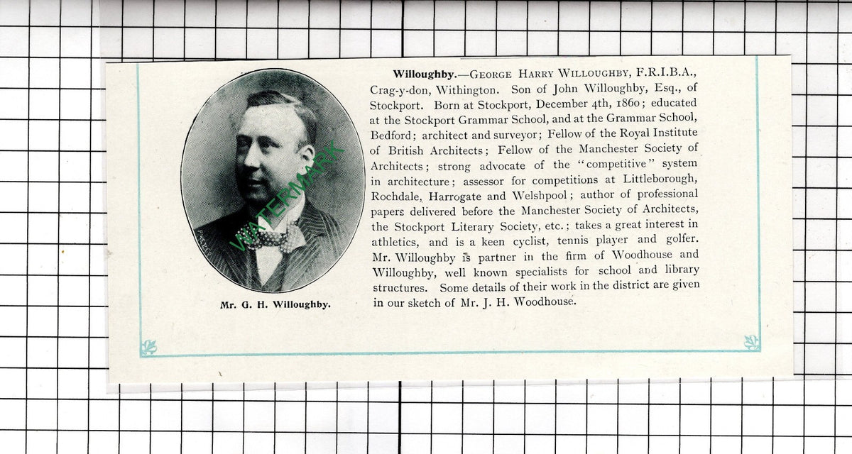 George Harry Willoughby Crag-y-don Withington Stockport - c.1905 Clipping