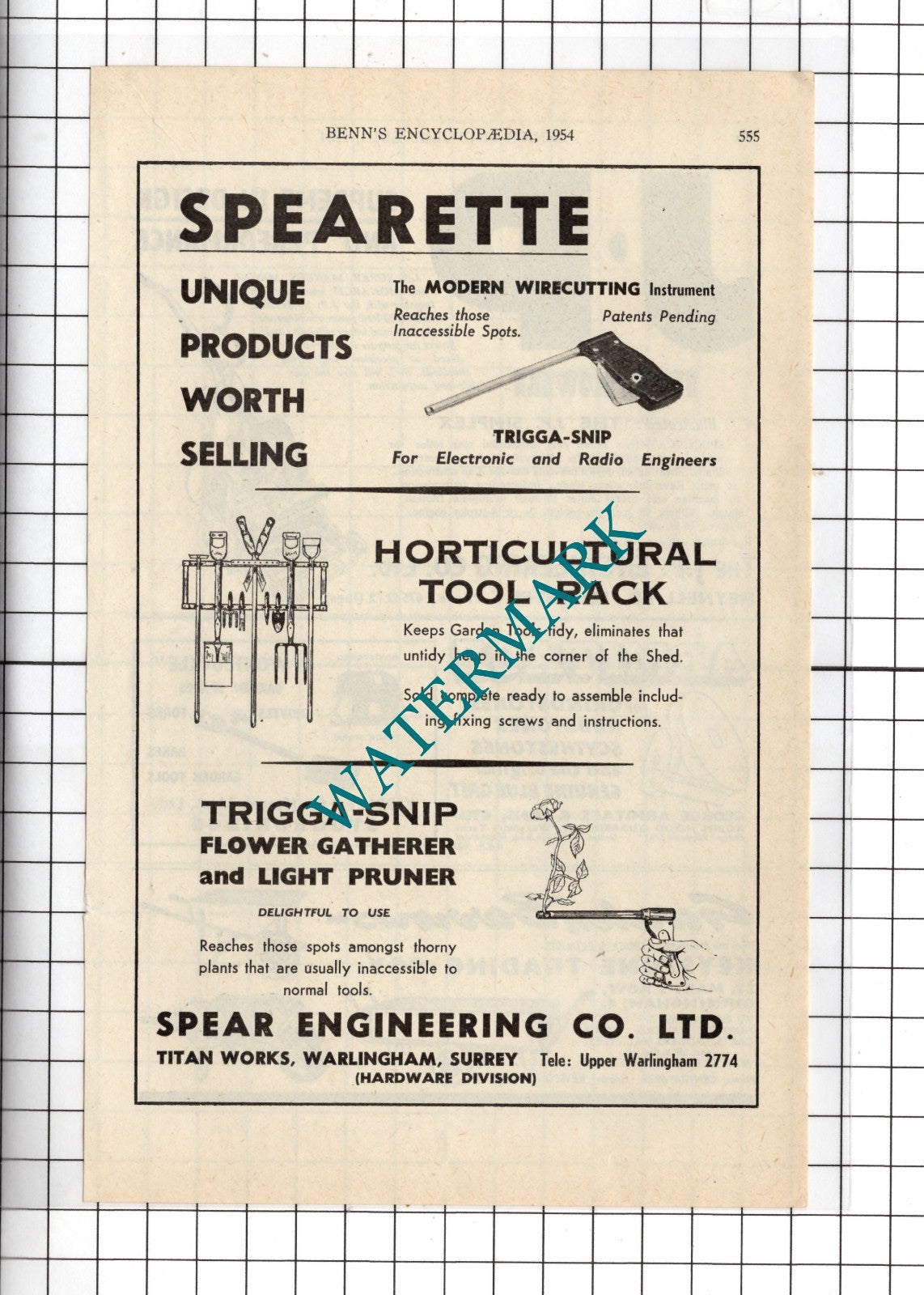 Spear Engineering Co Ltd Titan Works Warlingham Surrey Spearette - 1954 Advert
