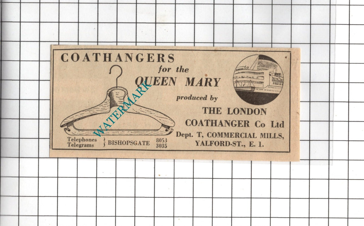 The London Coathanger Co Ltd London RMS Queen Mary - 1936 Small Advert