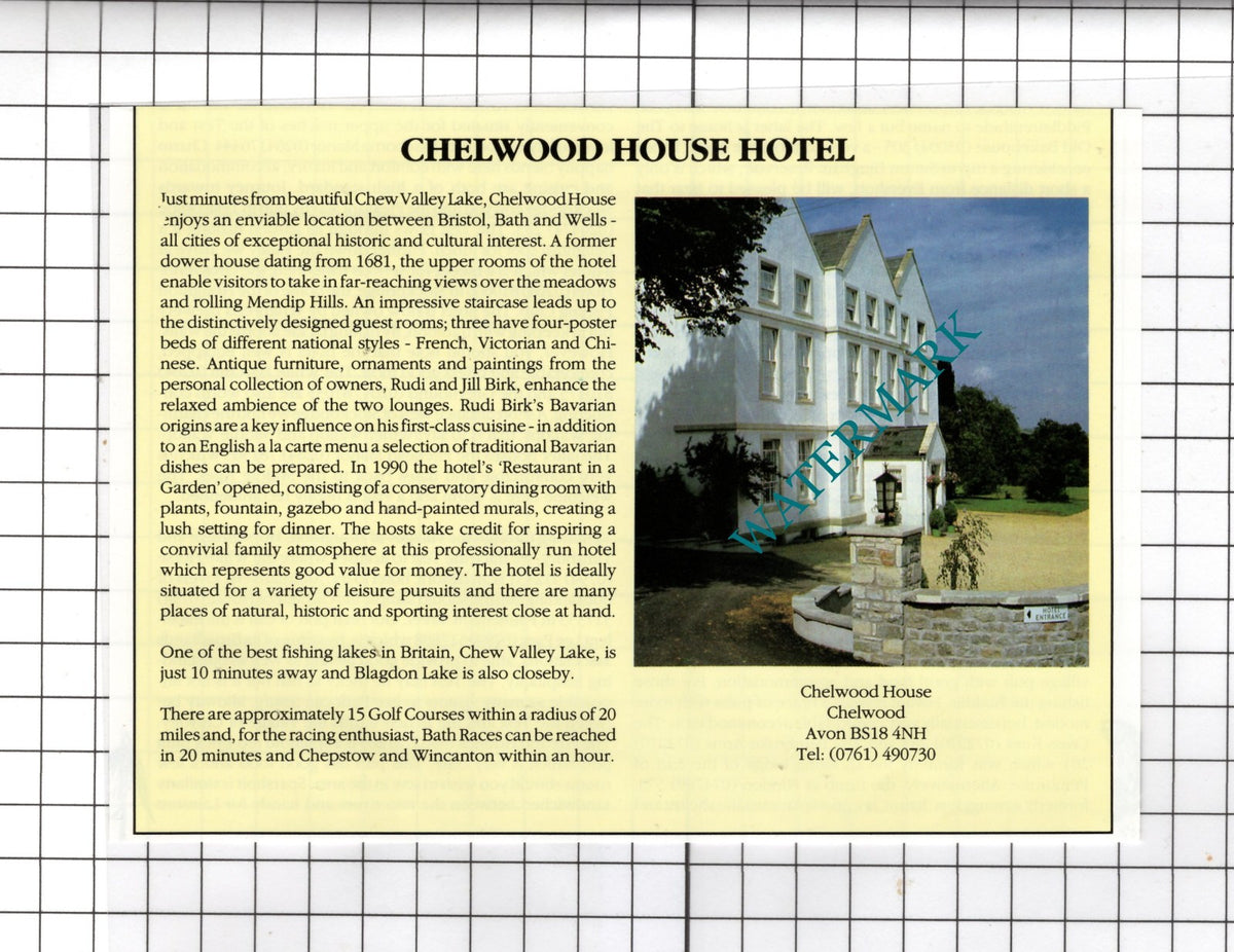 Chelwood House Hotel Chelwood Avon Advert - 1991