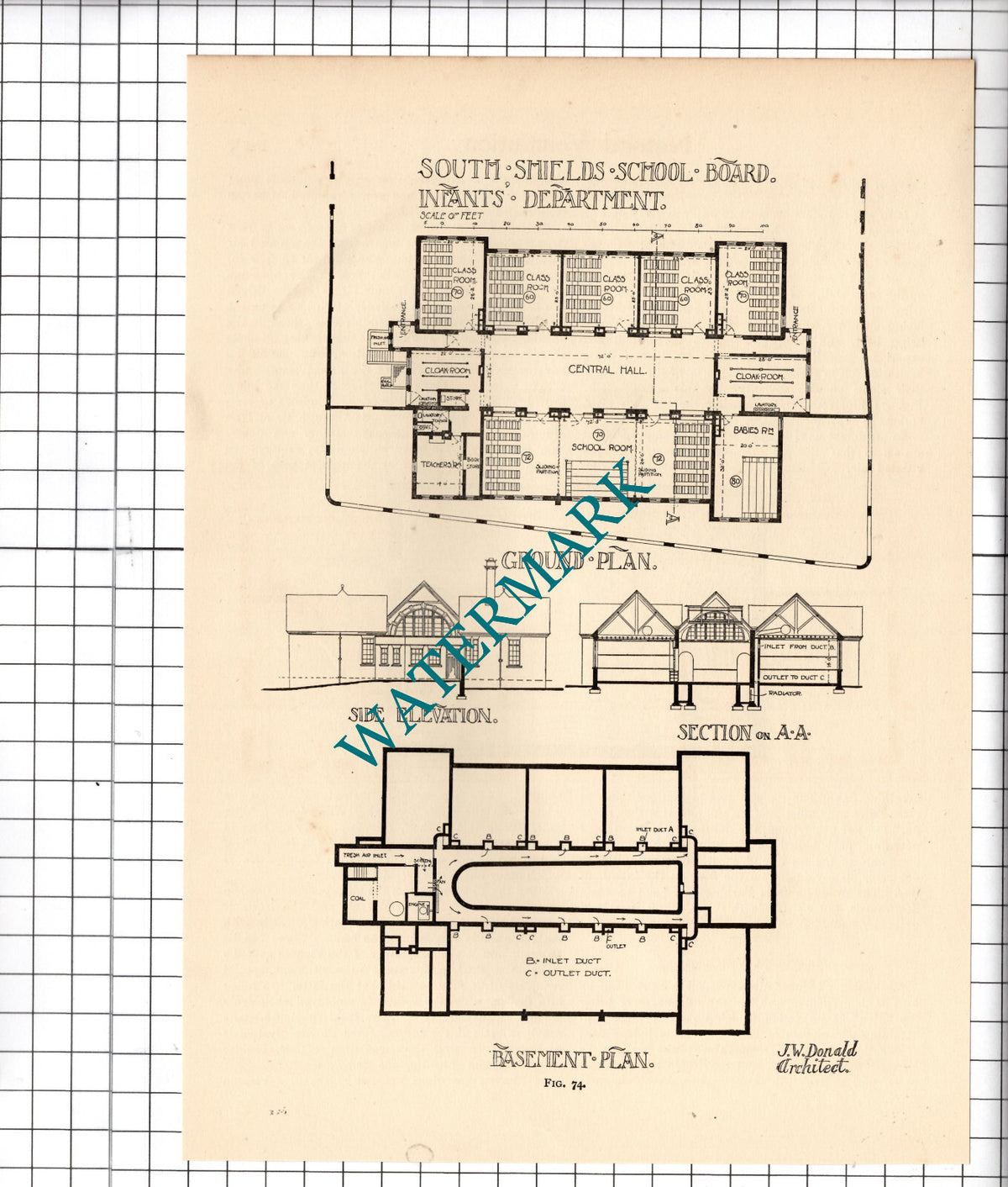South Shields School J W Donald Architect - c.1910 Cutting