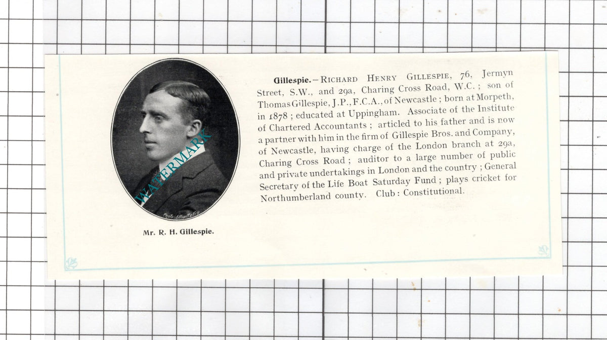Mr Richard Henry Gillespie Morpeth Northumberland - c.1905 Clipping