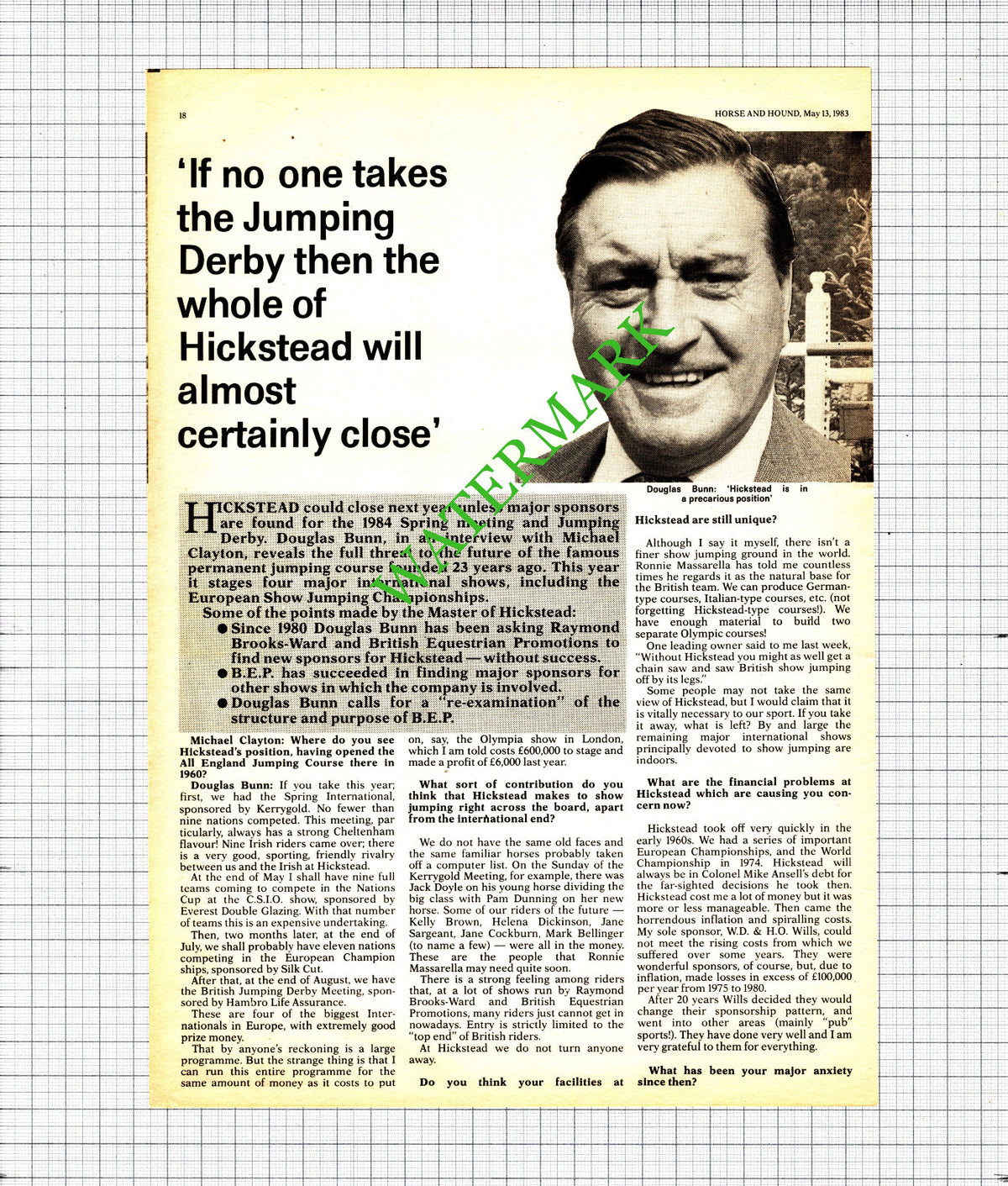 Douglas Bunn Hickstead Showjumping Horse Equestrian - 1983 Article