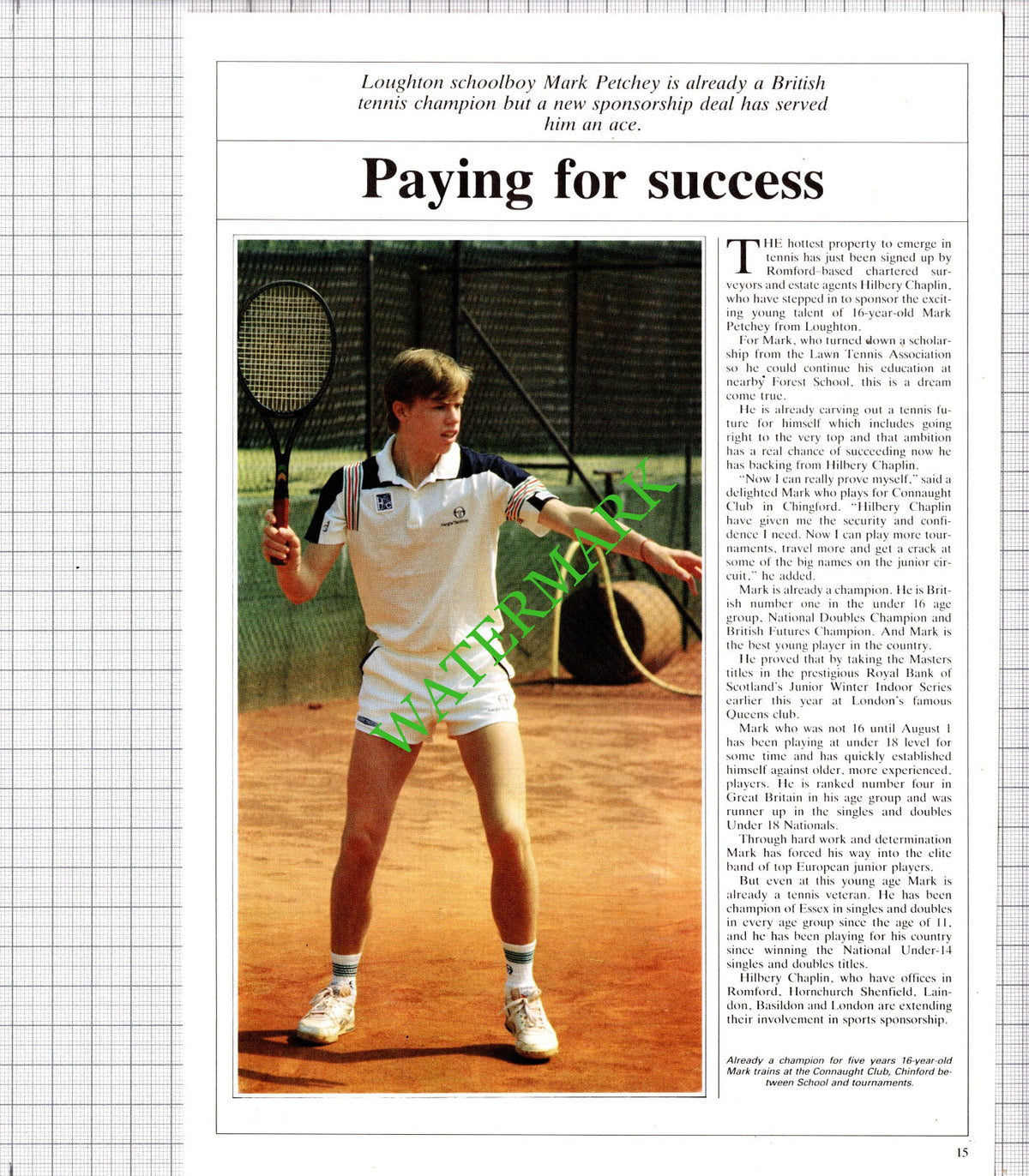 Mark Petchey Loughton Essex Tennis Champion - 1986 Article
