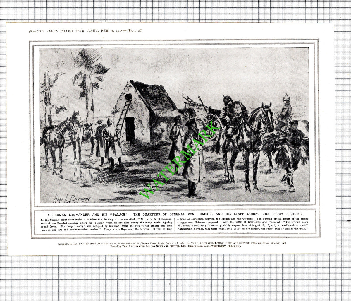 General Von Runckel Crouy WW1 - 1915 Cutting / Print
