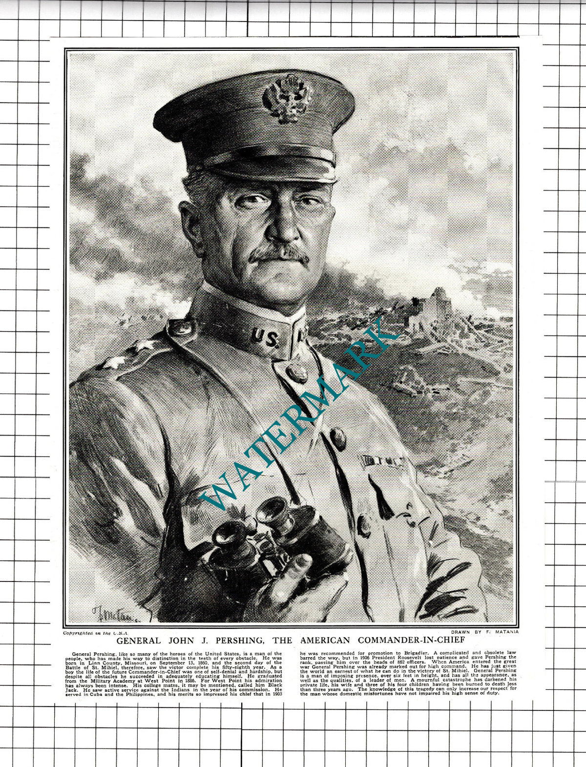 General John J Pershing World War One - 1918 Cutting/ Print