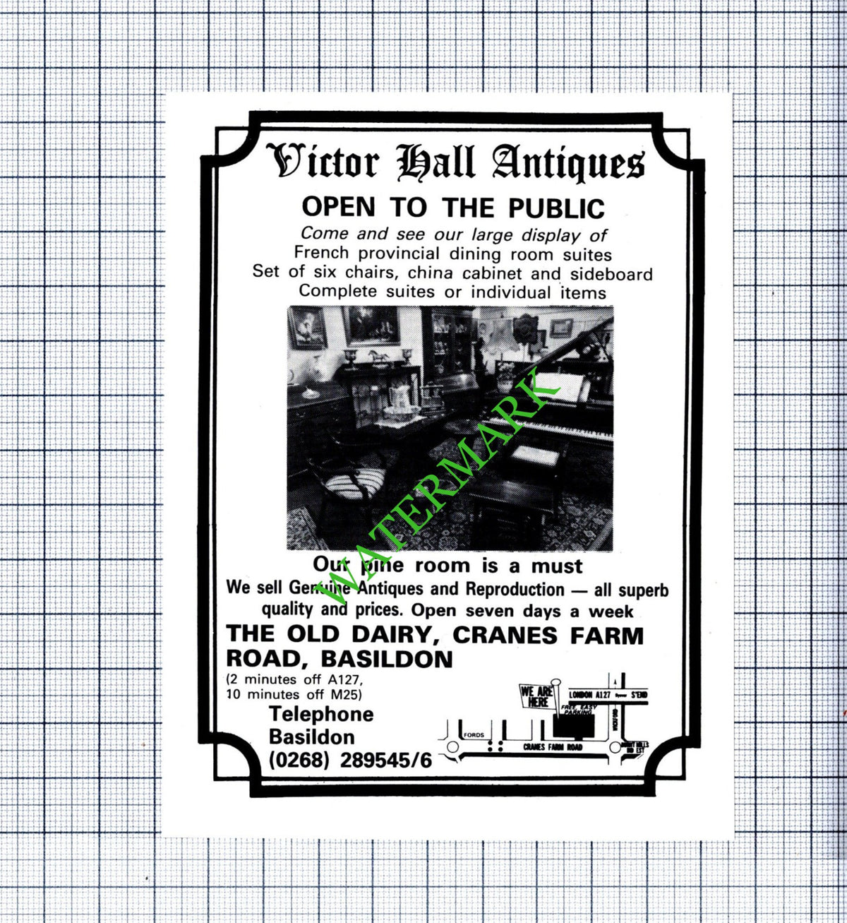 Victor Hall Antiques Basildon Essex Small Advert - 1986 Cutting