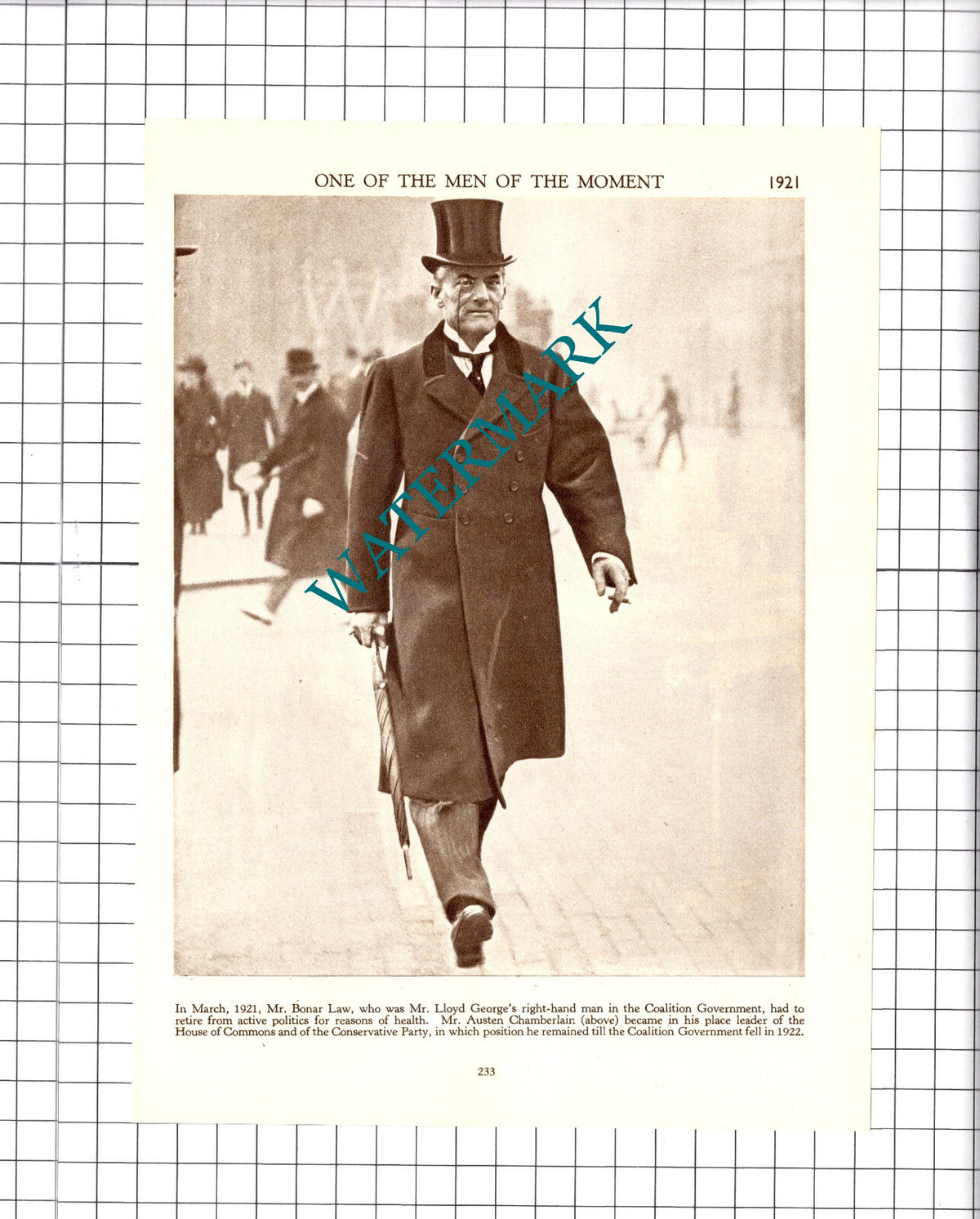 Mr Austen Chamberlain - 1930s Clipping / Print