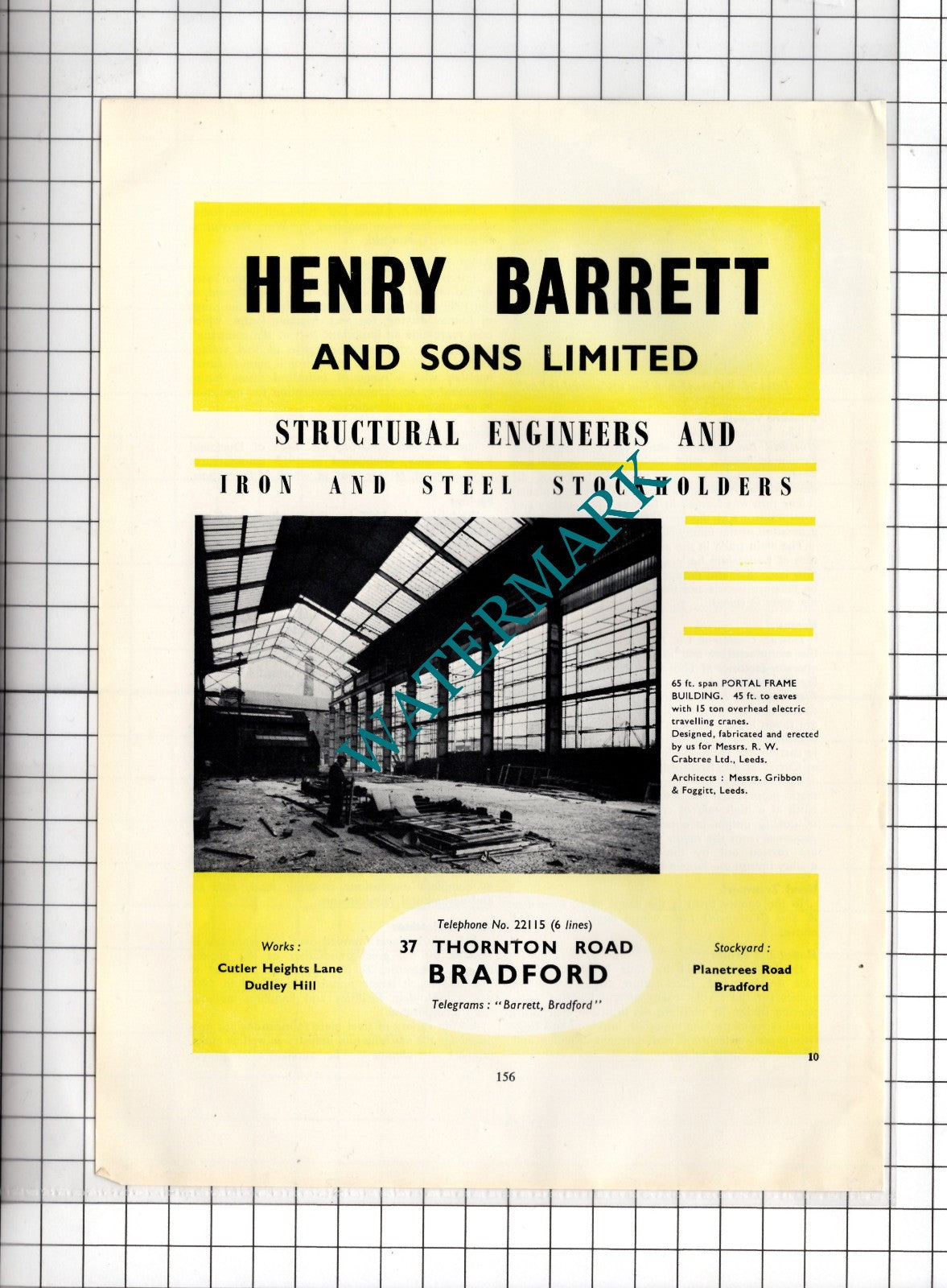 Henry Barrett & Sons Ltd Bradford Yorkshire RW Crabtree Ltd Leeds c.1962 Advert