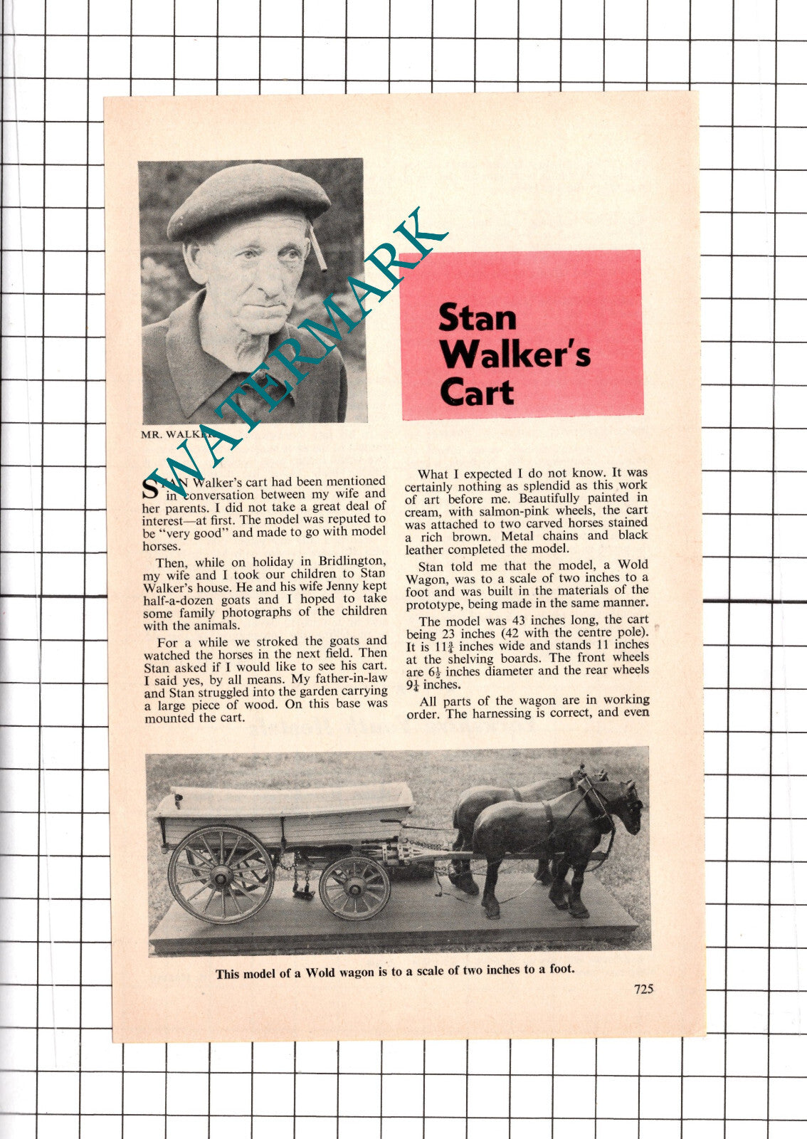 Stan Walker Bridlington Yorkshire Model Cart - 1975 Small Article / Print