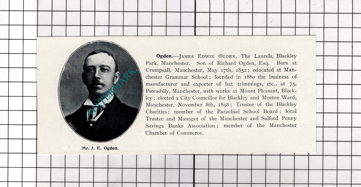 Mr James Edwin Ogden The Laurels Blackley Park Manchester - c.1900 Cutting