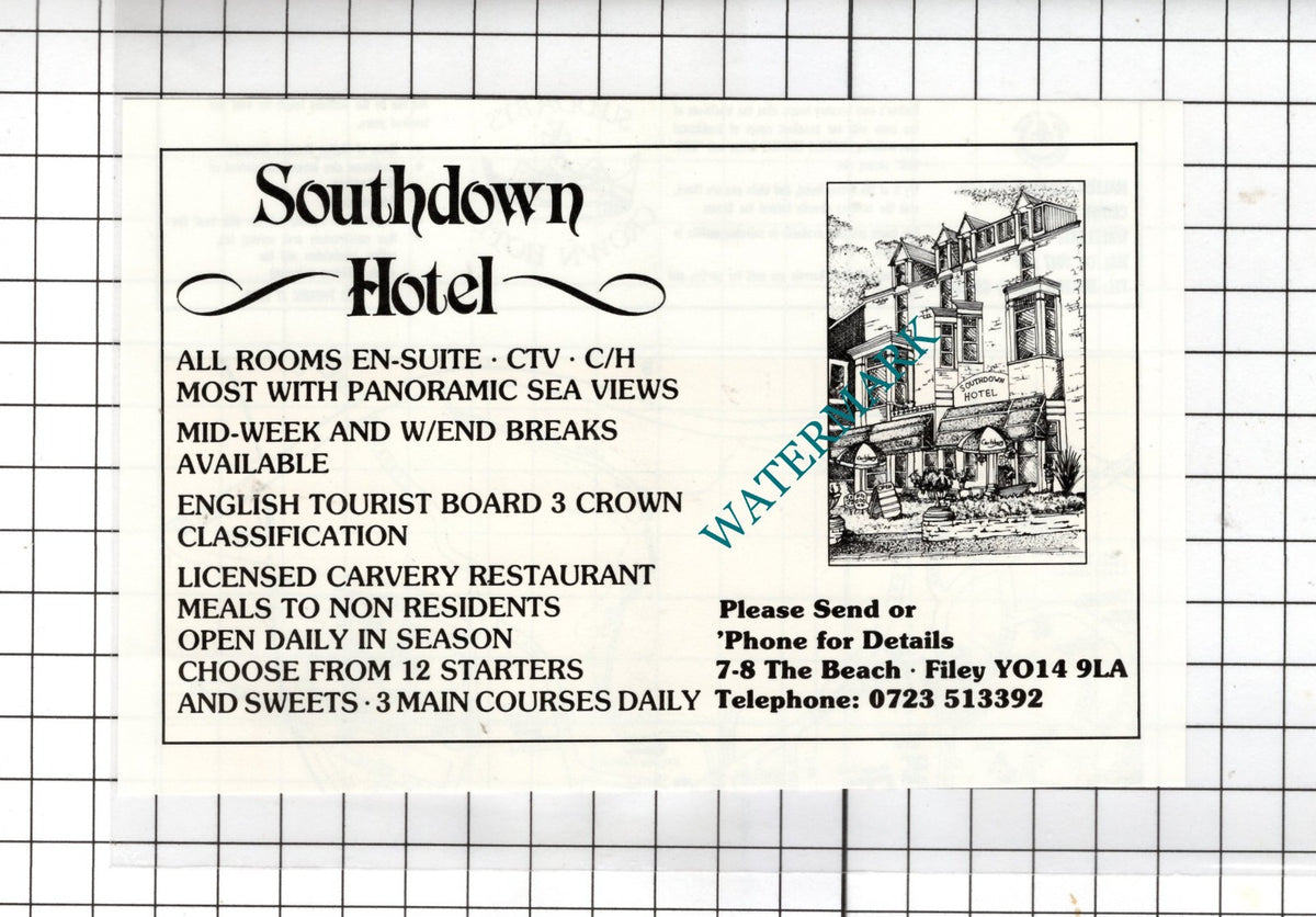 Southdown Hotel Filey North Yorkshire - c.1980 Advert