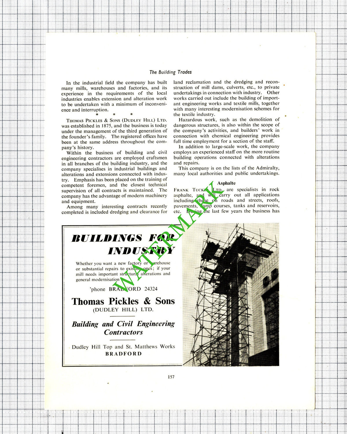 Thomas Pickles & Sons Dudley Hill Bradford Yorkshire Advert - 1957 Cutting