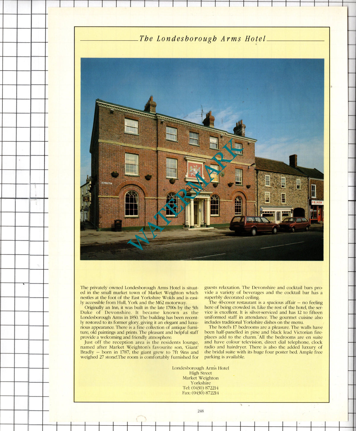 The Londesborough Arms Hotel Market Weighton Yorkshire Advert - 1995 Cutting