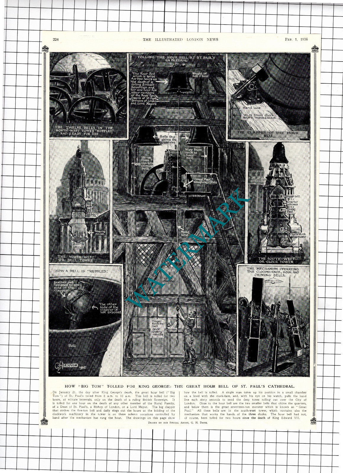 St Paul's Cathedral Big Tom Bell - 1936 Clipping / Print