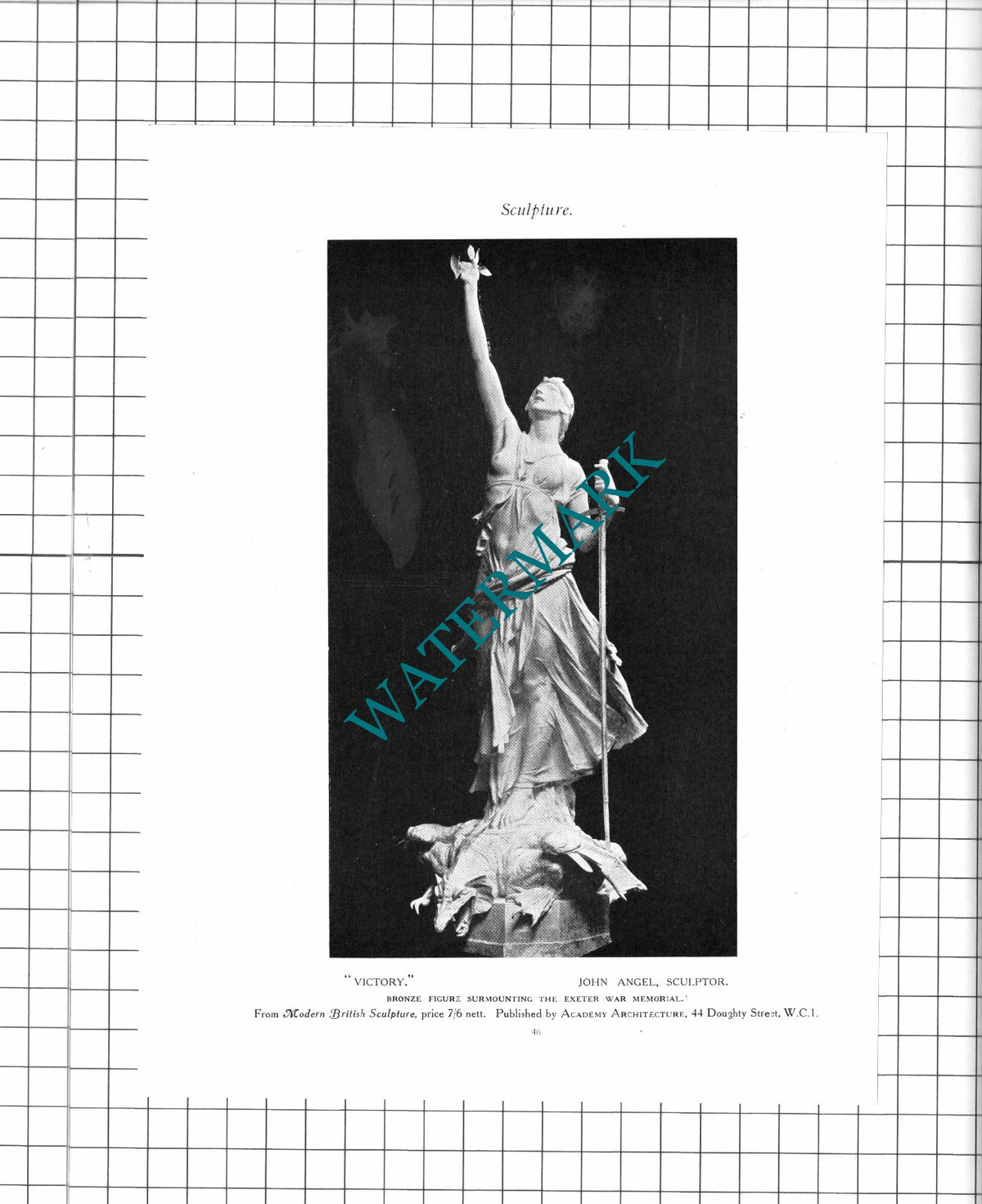 Victory Exeter War Memorial John Angel Sculptor - 1923 Clipping / Print