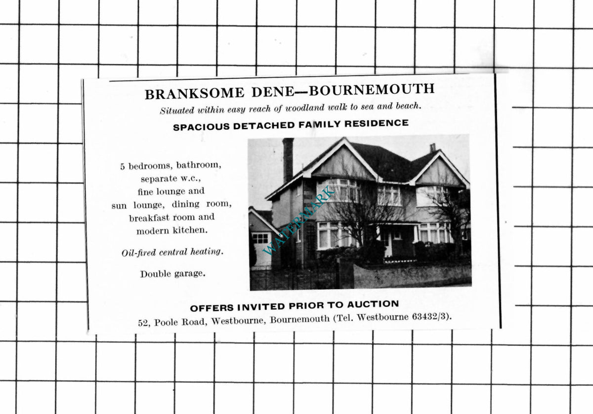 Branksome Dene Bournemouth SMALL House Sale Advert - 1967 Clipping