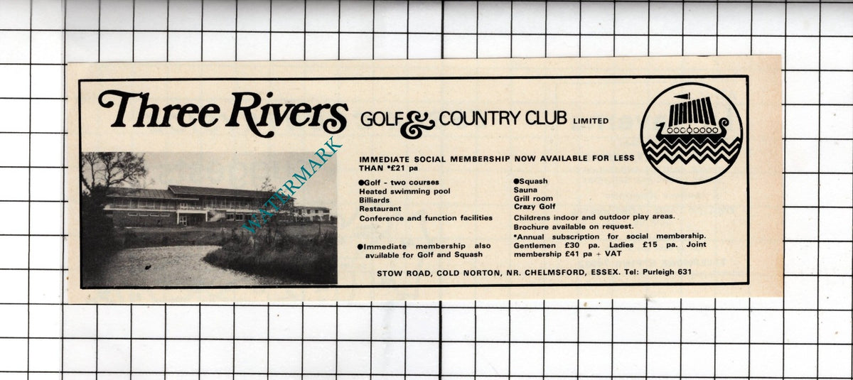 Three Rivers Golf and Country Club Cold Norton Essex - 1975 Small Advert