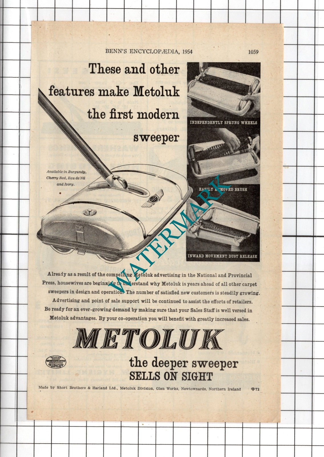 Short Brothers & Harland Ltd Metoluk Sweeper ADVERT ONLY - 1954 Advert
