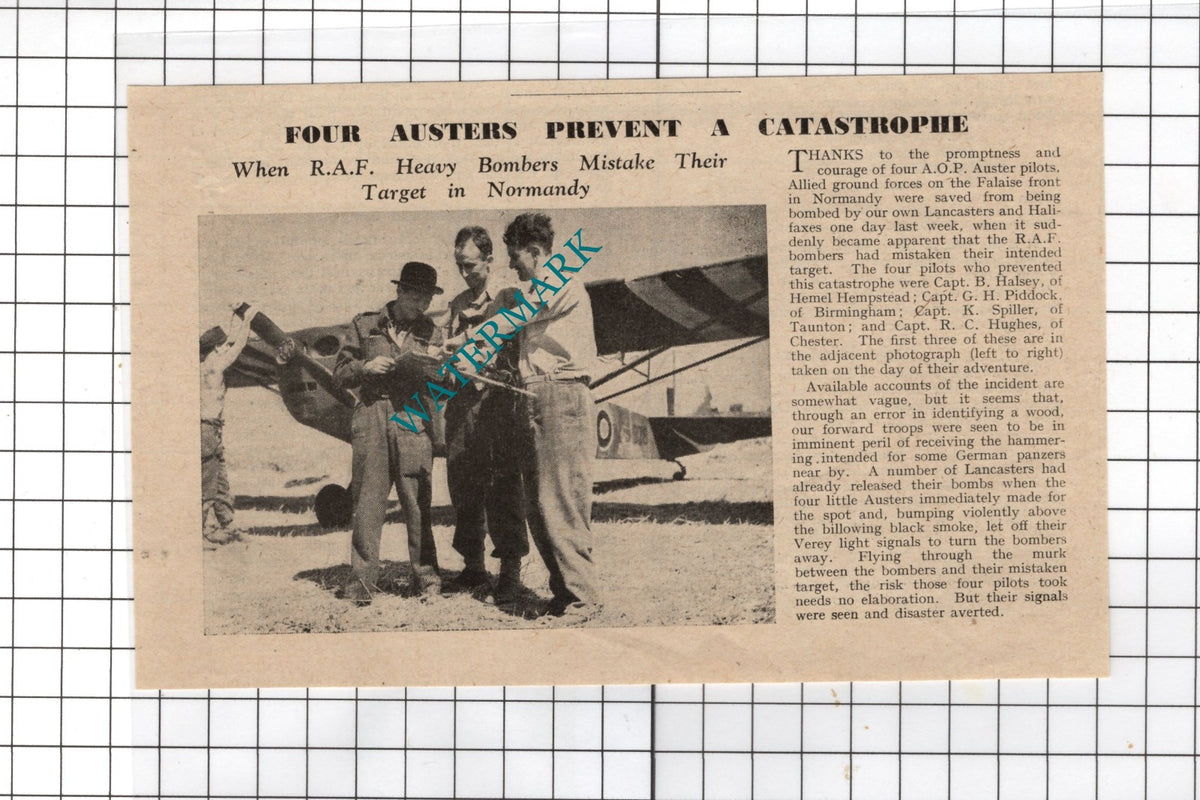Capt B Halsey G H Piddock K Spiller Taunton AOP Auster Pilots WW2 1944 Clipping