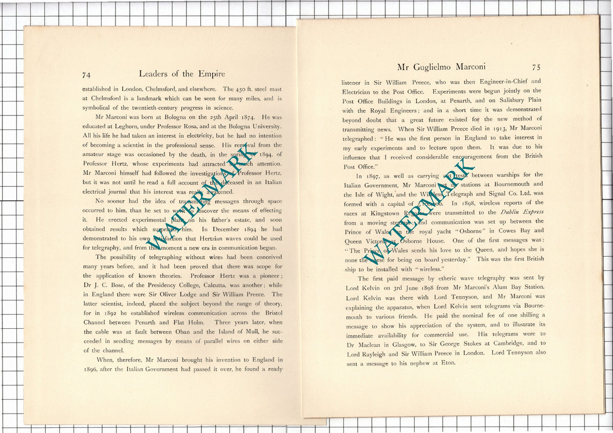 Mr Guglielmo Marconi -- c.1920 Print / Article