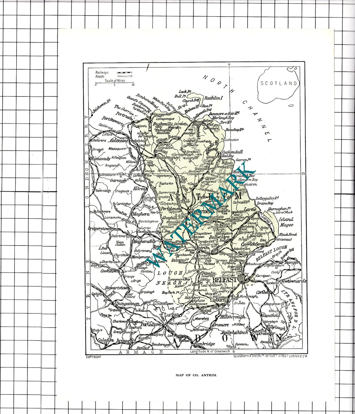 County Antrim Map - c.1930's Clipping / Print