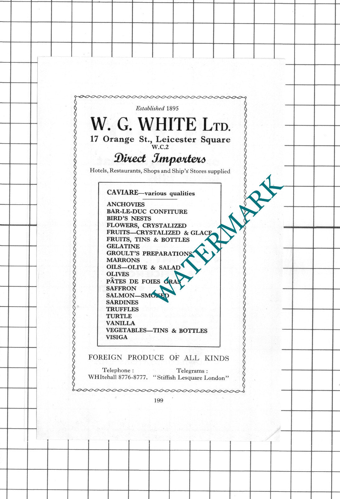 W G White Ltd Importers Leicester Square London - 1939 Small Advert