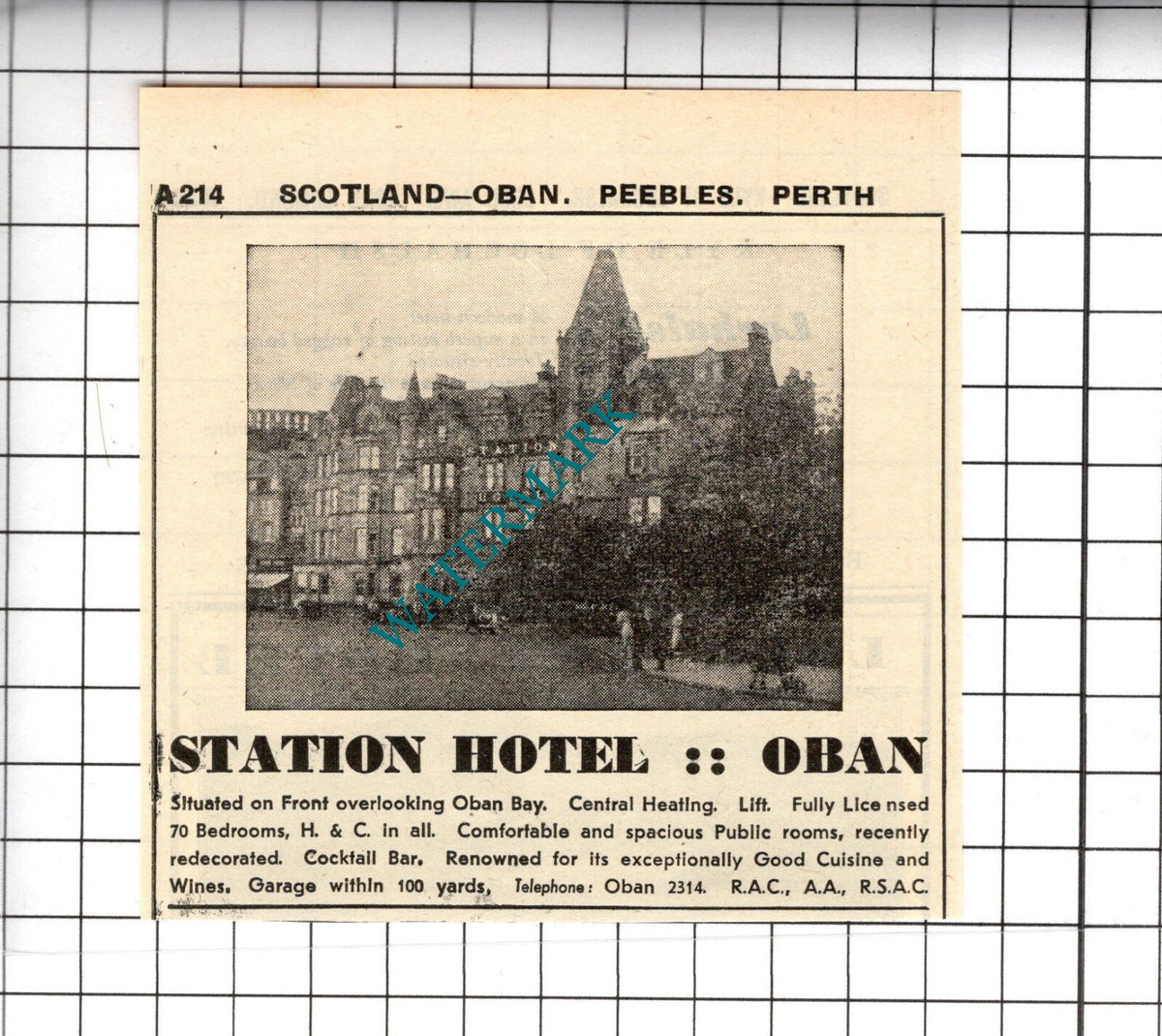 Station Hotel Oban Small Advert - 1958 Cutting