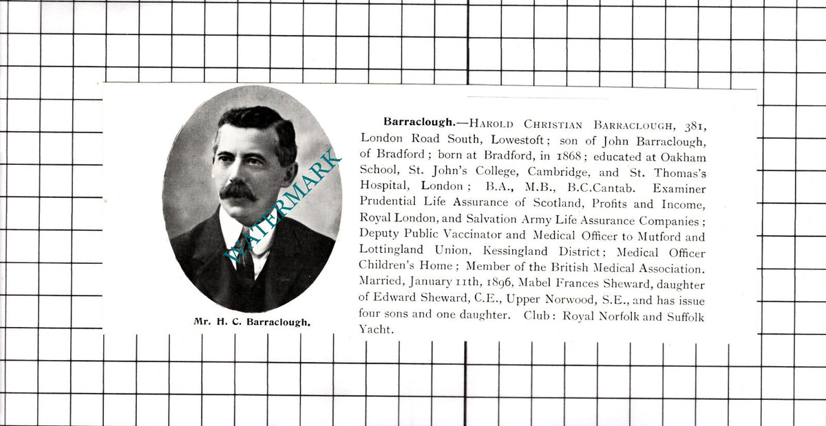 Harold Christian Barraclough Lowestoft Suffolk - 1911 Cutting / Print