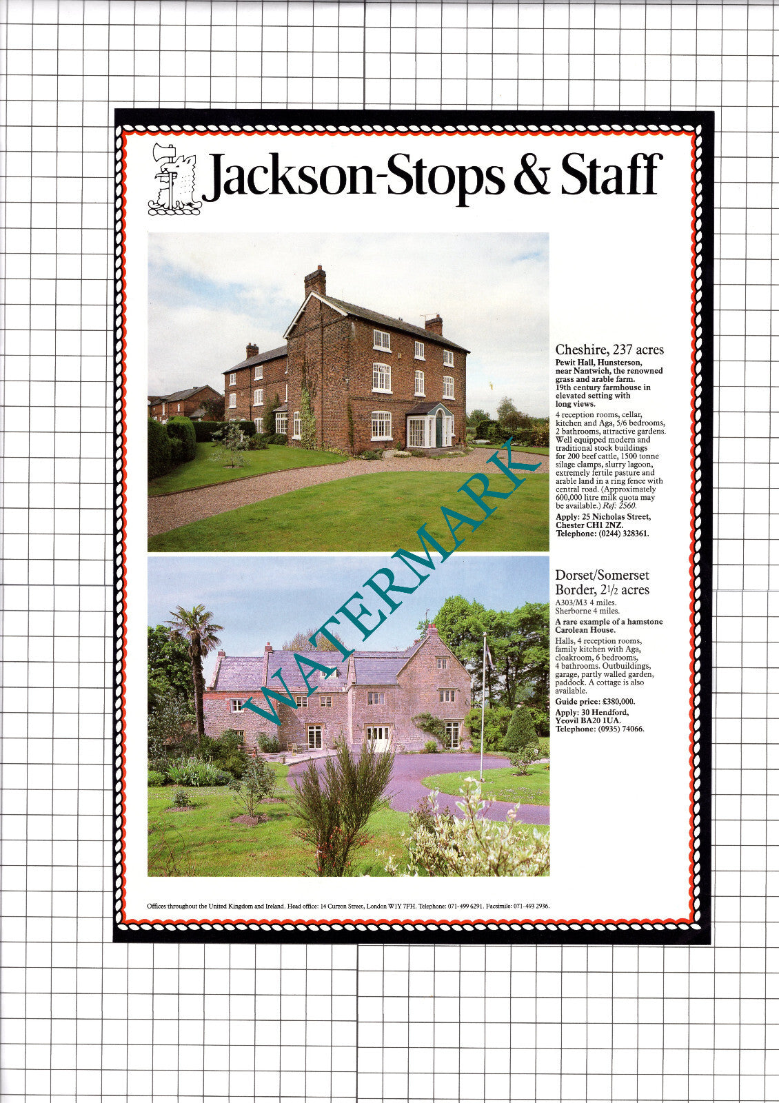 Craigellachie Banffshire / Pewit Hall Hunsterson Cheshire - 1991 Sale Advert