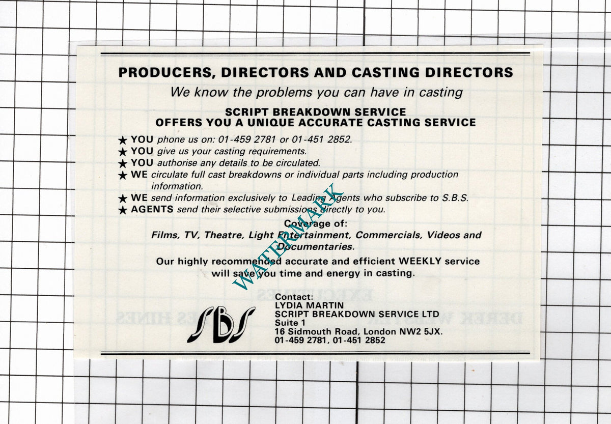 Lydia Martin Script Breakdown Service Ltd London - 1986 Small Advert